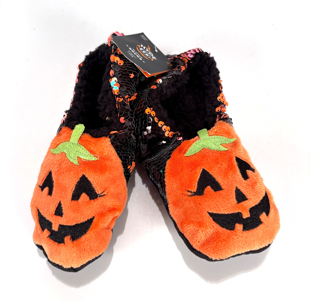 NWT Halloween Slippers Gripers Pumpkin AD S/M 5/7 Jack o Lantern Socks CH 5 6 7
